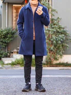 「HARE（ハレ）のアイテム（ステンカラーコート）」を使った、Naotoさん（メンズ・165cm）の冬コーディネート