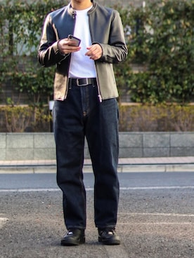 「LIDNM（リドム）のアイテム（ライダースジャケット）」を使った、Naotoさん（メンズ・165cm）の冬コーディネート