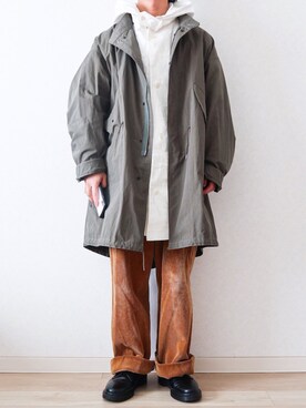 「白パーカー」｜「アイテム（モッズコート）」を使った、Naotoさん（メンズ・165cm）の冬コーディネート