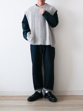 「URU（ウル）のアイテム（ベスト）」を使った、Naotoさん（メンズ・165cm）の春コーディネート