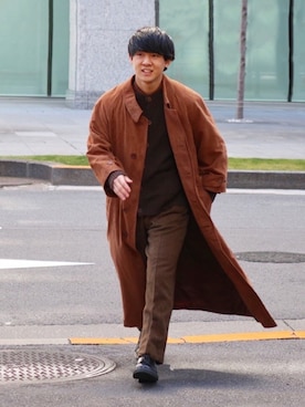 「秋のカフェオレコーデ」｜「アイテム（ステンカラーコート）」を使った、Naotoさん（メンズ・165cm）の秋コーディネート