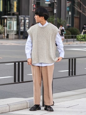 「URU（ウル）のアイテム（ベスト）」を使った、Naotoさん（メンズ・165cm）の秋コーディネート