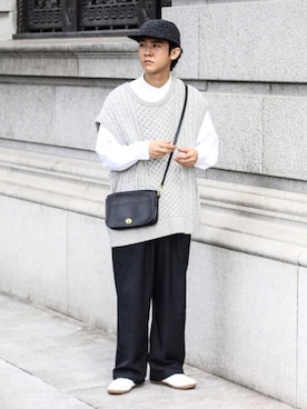 「URU（ウル）のアイテム（ベスト）」を使った、Naotoさん（メンズ・165cm）の秋コーディネート