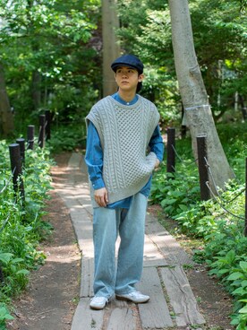 「URU（ウル）のアイテム（ベスト）」を使った、Naotoさん（メンズ・165cm）の春コーディネート