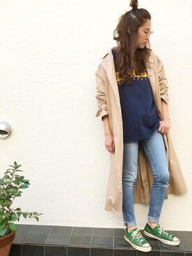 「70's」｜「アイテム（トレンチコート）」を使った、miwa93さん（レディース・164cm）の春コーディネート