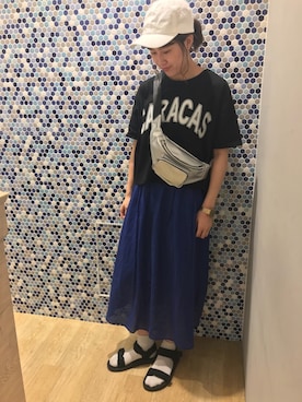 「アイテム（ボディバッグ/ウエストポーチ、シルバー系）」を使った、にける★さん（レディース・164cm）の夏コーディネート