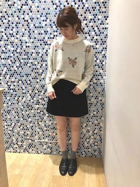 「earth music&ecology（アースミュージックアンドエコロジー）の・花柄ジャガードニットプルオーバー（ニット/セーター、ホワイト系）」を使った、にける★さん（レディース・164cm）の秋コーディネート
