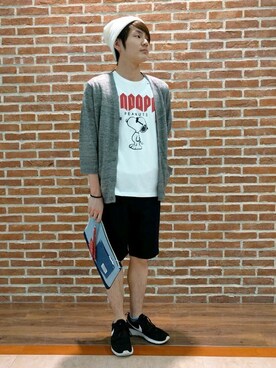 「Champion（チャンピオン）のアイテム（ニットキャップ/ビーニー）」を使った、Right-on 店舗スタッフさん（メンズ・168cm）の春コーディネート