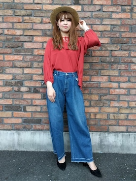「スモックブラウス」｜Right-on 店舗スタッフさん（レディース・161cm）の春コーディネート