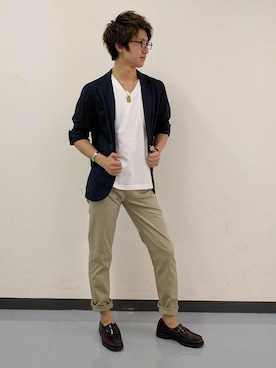 「Right-on（ライトオン）のアイテム（テーラードジャケット）」を使った、Right-on 店舗スタッフさん（メンズ・172cm）の春コーディネート
