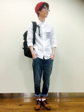 「BEN DAVIS（ベンデイビス）のアイテム（帽子）」を使った、Right-on 店舗スタッフさん（メンズ・174cm）の春コーディネート