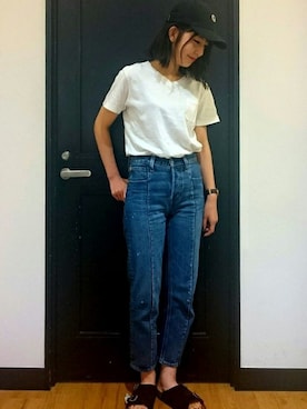 「Levi's」｜「アイテム（キャップ）」を使った、Right-on 店舗スタッフさん（レディース・168cm）の夏コーディネート