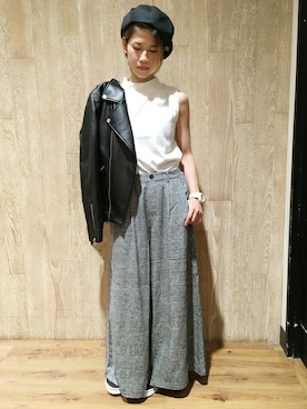 「BACK NUMBER（バックナンバー）のアイテム（ライダースジャケット）」を使った、Right-on 店舗スタッフさん（レディース・159cm）の秋コーディネート