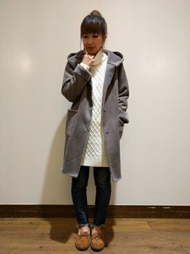 「BACK NUMBER（バックナンバー）のアイテム（ムートンコート）」を使った、Right-on 店舗スタッフさん（レディース・161cm）の秋コーディネート