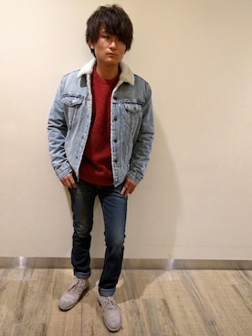 「Levi's」｜「アイテム（デニムジャケット）」を使った、Right-on 店舗スタッフさん（メンズ・167cm）の秋コーディネート