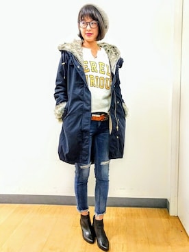 「BACK NUMBER（バックナンバー）のアイテム（モッズコート）」を使った、Right-on 店舗スタッフさん（レディース・165cm）の秋コーディネート