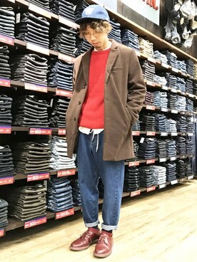 「Right-on（ライトオン）のアイテム（チェスターコート）」を使った、Right-on 店舗スタッフさん（メンズ・176cm）の秋コーディネート