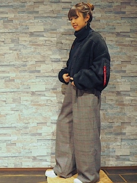 「※ALPHA（アルファ）のアイテム（ブルゾン）」を使った、Right-on 店舗スタッフさん（レディース・159cm）の秋コーディネート