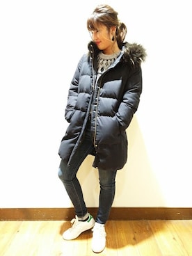 「BACK NUMBER（バックナンバー）のアイテム（ダウンジャケット/コート）」を使った、Right-on 店舗スタッフさん（レディース・163cm）の秋コーディネート