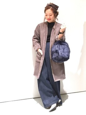「BACK NUMBER（バックナンバー）のアイテム（ムートンコート）」を使った、Right-on 店舗スタッフさん（レディース・153cm）の冬コーディネート