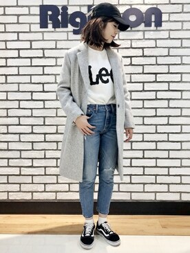 「BACK NUMBER（バックナンバー）のアイテム（チェスターコート）」を使った、Right-on 店舗スタッフさん（レディース・168cm）の冬コーディネート