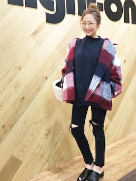 「海外セレブ風」｜「アイテム（その他アウター）」を使った、Right-on 店舗スタッフさん（レディース・155cm）の冬コーディネート