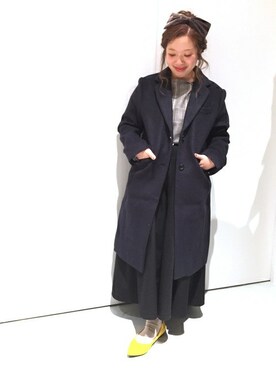 「BACK NUMBER（バックナンバー）のアイテム（チェスターコート）」を使った、Right-on 店舗スタッフさん（レディース・153cm）の冬コーディネート