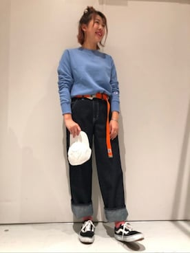 「SOMETHING（サムシング）のアイテム」を使った、Right-on 店舗スタッフさん（レディース・158cm）の冬コーディネート