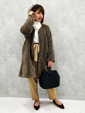「BACK NUMBER（バックナンバー）のアイテム（ノーカラージャケット）」を使った、Right-on 店舗スタッフさん（レディース・160cm）の冬コーディネート