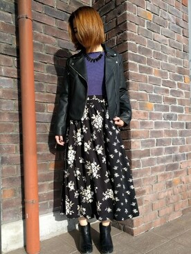 「BACK NUMBER（バックナンバー）のアイテム（ライダースジャケット）」を使った、Right-on 店舗スタッフさん（レディース・161cm）の冬コーディネート