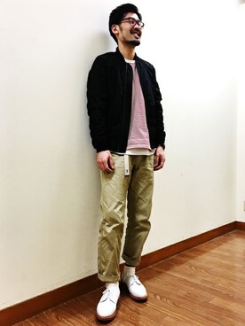 「LEE」｜「アイテム（MA-1）」を使った、Right-on 店舗スタッフさん（メンズ・176cm）の冬コーディネート
