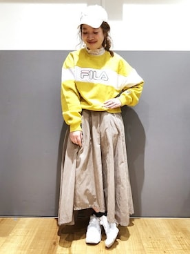 「FILA」｜Right-on 店舗スタッフさん（レディース・153cm）の冬コーディネート