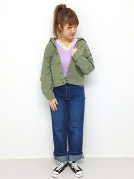 「BACK NUMBER（バックナンバー）のアイテム（ミリタリージャケット）」を使った、Right-on 店舗スタッフさん（レディース・162cm）の冬コーディネート