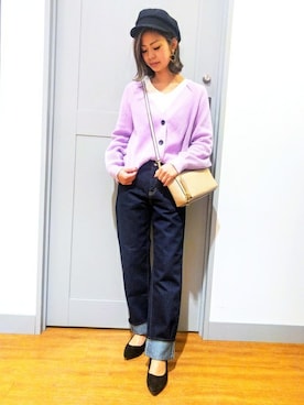 「アイテム（キャスケット）」を使った、Right-on 店舗スタッフさん（レディース・155cm）の冬コーディネート