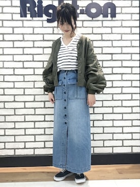 「Right-on（ライトオン）のアイテム（ブルゾン）」を使った、Right-on 店舗スタッフさん（レディース・168cm）の春コーディネート