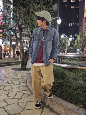 「Right-on（ライトオン）のアイテム（チノパンツ）」を使った、Right-on 店舗スタッフさん（メンズ・164cm）の春コーディネート