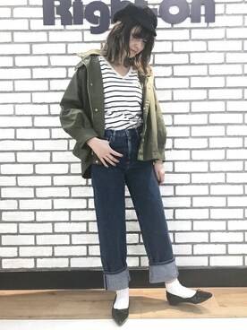「BACK NUMBER（バックナンバー）のアイテム（ブルゾン）」を使った、Right-on 店舗スタッフさん（レディース・168cm）の春コーディネート