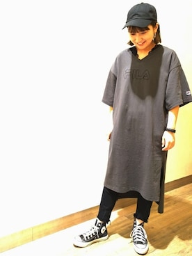 「FILA（フィラ）のアイテム（ワンピース/ドレス）」を使った、Right-on 店舗スタッフさん（レディース・160cm）の春コーディネート