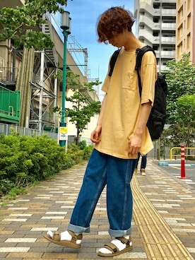 「Right-on（ライトオン）のアイテム（サンダル）」を使った、Right-on 店舗スタッフさん（メンズ・175cm）の春コーディネート