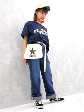 「ellesse（エレッセ）のアイテム」を使った、Right-on 店舗スタッフさん（レディース・160cm）の春コーディネート