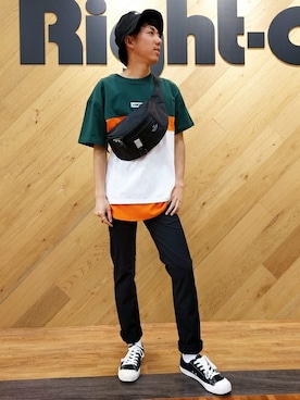 「INDISPENSABLE （インディスペンサブル）のアイテム」を使った、Right-on 店舗スタッフさん（メンズ・171cm）の春コーディネート