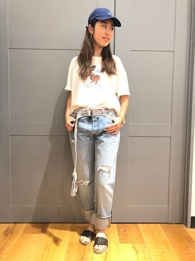 「FILA（フィラ）のアイテム（帽子）」を使った、Right-on 店舗スタッフさん（レディース・161cm）の夏コーディネート