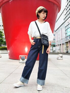 「BACK NUMBER（バックナンバー）のアイテム（ハンチング/ベレー帽）」を使った、Right-on 店舗スタッフさん（レディース・157cm）の夏コーディネート