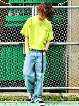 「RUSSELL（ラッセル）のアイテム」を使った、Right-on 店舗スタッフさん（メンズ・175cm）の夏コーディネート