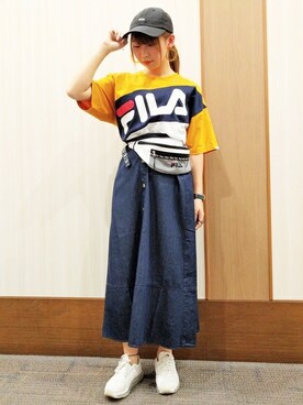 「FILA（フィラ）のアイテム（トップス）」を使った、Right-on 店舗スタッフさん（レディース・157cm）の夏コーディネート
