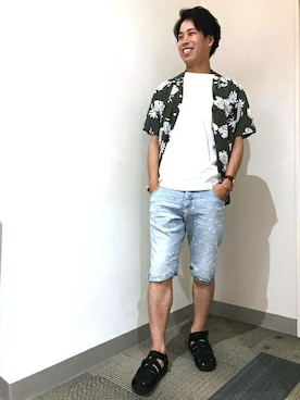 「Right-on（ライトオン）のアイテム（サンダル）」を使った、Right-on 店舗スタッフさん（メンズ・176cm）の夏コーディネート