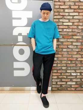 「Dickies（ディッキーズ）のアイテム（帽子）」を使った、Right-on 店舗スタッフさん（メンズ・175cm）の夏コーディネート