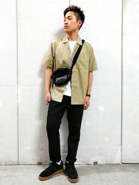「EDWIN（エドウィン）のアイテム（チノパンツ）」を使った、Right-on 店舗スタッフさん（メンズ・171cm）の夏コーディネート