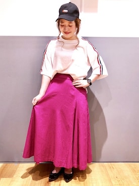 「ポケットＴシャツ」｜「アイテム（キャップ）」を使った、Right-on 店舗スタッフさん（レディース・163cm）の夏コーディネート