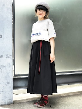 「Right-on（ライトオン）のアイテム（ハンチング/ベレー帽）」を使った、Right-on 店舗スタッフさん（レディース・160cm）の夏コーディネート